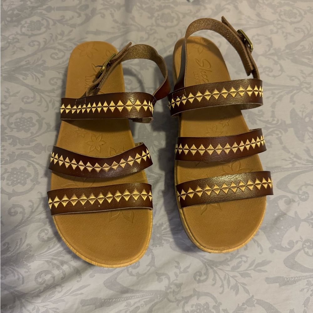 Skechers Brown Sandals with Gold Accents